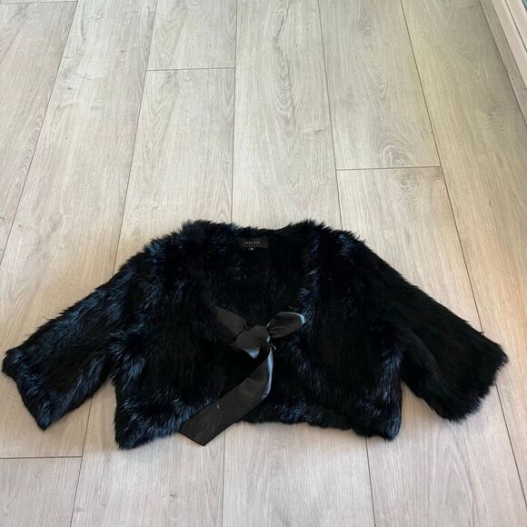 Zara MLS black faux fur bolero jacket with a front tie closure size s - Picture 1 of 8